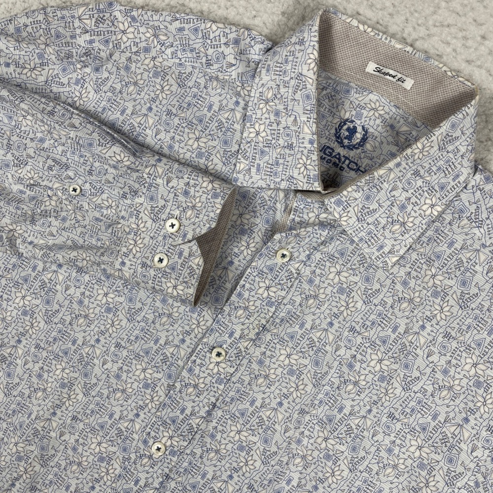 Bugatchi Uomo Button Down Shirt Mens Medium Blue White Geometric Floral Shaped